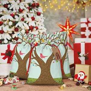 Drawstrings Christmas Gift Bags Spring-Tree-Color-Birds Presents Wrapping Bags Xmas Gift Wrapping Sacks Pouches Medium
