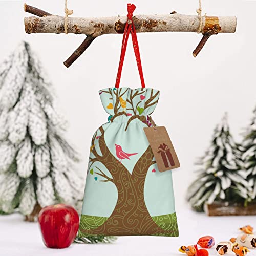 Drawstrings Christmas Gift Bags Spring-Tree-Color-Birds Presents Wrapping Bags Xmas Gift Wrapping Sacks Pouches Medium