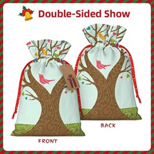 Drawstrings Christmas Gift Bags Spring-Tree-Color-Birds Presents Wrapping Bags Xmas Gift Wrapping Sacks Pouches Medium