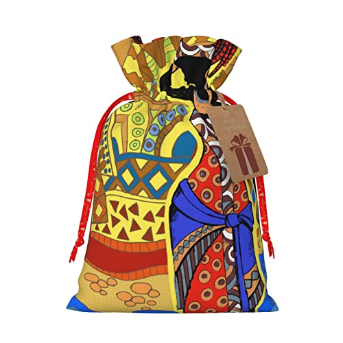 Drawstrings Christmas Gift Bags Africa-Black-Woman-African Presents Wrapping Bags Xmas Gift Wrapping Sacks Pouches Medium