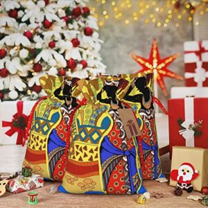 Drawstrings Christmas Gift Bags Africa-Black-Woman-African Presents Wrapping Bags Xmas Gift Wrapping Sacks Pouches Medium