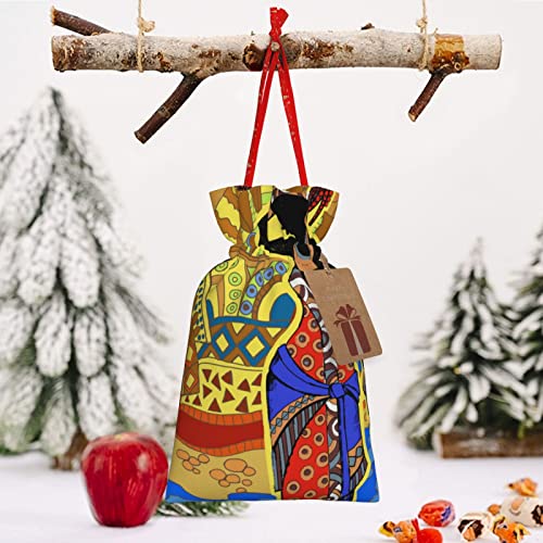 Drawstrings Christmas Gift Bags Africa-Black-Woman-African Presents Wrapping Bags Xmas Gift Wrapping Sacks Pouches Medium
