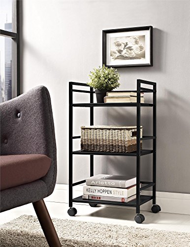 Ameriwood Home Marshall 3 Shelf Metal Rolling Utility Cart, Black