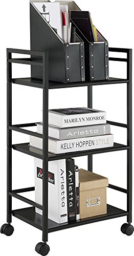 Ameriwood Home Marshall 3 Shelf Metal Rolling Utility Cart, Black