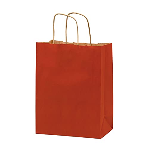 Red Gift Bags - 8x4x10 Inch 50 Pack Small Kraft Paper Shopping Bags with Handles, Craft Totes in Bulk for Boutiques, Small Business, Retail Stores, Birthday Parties, Christmas, Valentines, Holidays