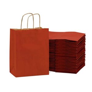 red gift bags – 8x4x10 inch 50 pack small kraft paper shopping bags with handles, craft totes in bulk for boutiques, small business, retail stores, birthday parties, christmas, valentines, holidays