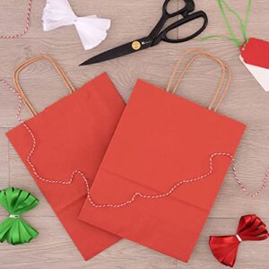 Red Gift Bags - 8x4x10 Inch 50 Pack Small Kraft Paper Shopping Bags with Handles, Craft Totes in Bulk for Boutiques, Small Business, Retail Stores, Birthday Parties, Christmas, Valentines, Holidays