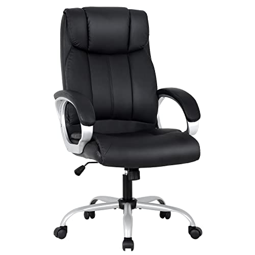 Home Office Chair Executive Desk Chair Ergonomic Computer Chair with Lumbar Support Headrest Armrest High Back Rolling Swivel Chair PU Leather Task Chair for Adults