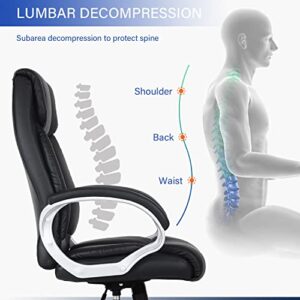 Home Office Chair Executive Desk Chair Ergonomic Computer Chair with Lumbar Support Headrest Armrest High Back Rolling Swivel Chair PU Leather Task Chair for Adults