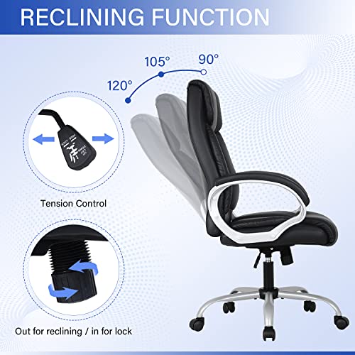 Home Office Chair Executive Desk Chair Ergonomic Computer Chair with Lumbar Support Headrest Armrest High Back Rolling Swivel Chair PU Leather Task Chair for Adults