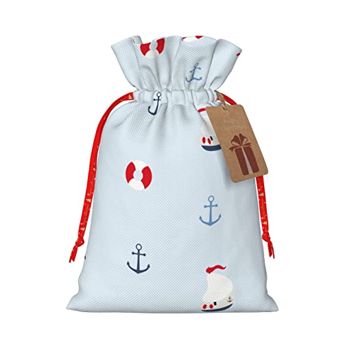 Drawstrings Christmas Gift Bags Seagull-Ocean-Ship-Anchor Presents Wrapping Bags Xmas Gift Wrapping Sacks Pouches Medium