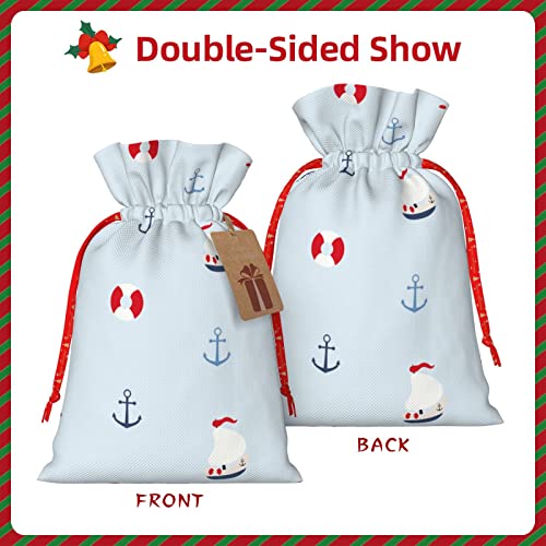 Drawstrings Christmas Gift Bags Seagull-Ocean-Ship-Anchor Presents Wrapping Bags Xmas Gift Wrapping Sacks Pouches Medium