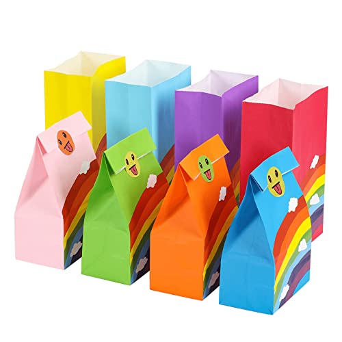 Florskoye Party Favor Bags 24 Pieces Goodie Bags, Rainbow Wrapped Candy Treat Bags Paper Gift Bags with 24 Pcs Stickers for Kids Birthday, Baby Shower, Christmas, Wedding, Party Suppliers (Rainbow)