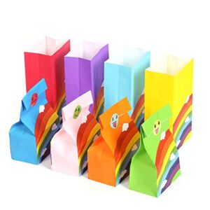 Florskoye Party Favor Bags 24 Pieces Goodie Bags, Rainbow Wrapped Candy Treat Bags Paper Gift Bags with 24 Pcs Stickers for Kids Birthday, Baby Shower, Christmas, Wedding, Party Suppliers (Rainbow)