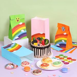 Florskoye Party Favor Bags 24 Pieces Goodie Bags, Rainbow Wrapped Candy Treat Bags Paper Gift Bags with 24 Pcs Stickers for Kids Birthday, Baby Shower, Christmas, Wedding, Party Suppliers (Rainbow)