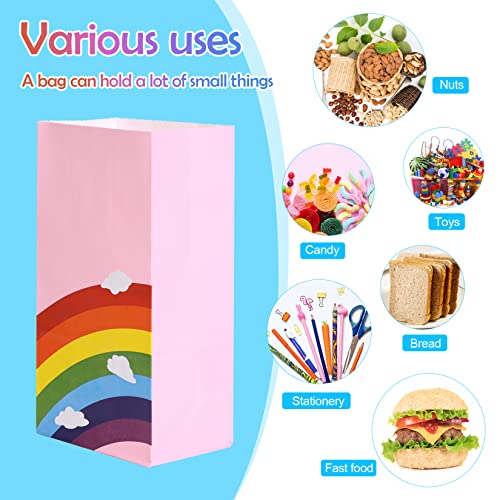 Florskoye Party Favor Bags 24 Pieces Goodie Bags, Rainbow Wrapped Candy Treat Bags Paper Gift Bags with 24 Pcs Stickers for Kids Birthday, Baby Shower, Christmas, Wedding, Party Suppliers (Rainbow)