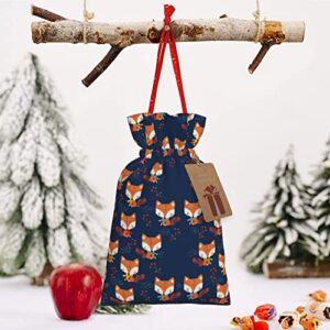 Drawstrings Christmas Gift Bags Funny-Fox-Blue Presents Wrapping Bags Xmas Gift Wrapping Sacks Pouches Medium