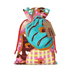 drawstrings christmas gift bags donut-pink-chocolate-blue-mint presents wrapping bags xmas gift wrapping sacks pouches medium