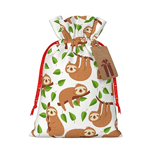 Drawstrings Christmas Gift Bags Sloth-Cute-Tree Presents Wrapping Bags Xmas Gift Wrapping Sacks Pouches Medium