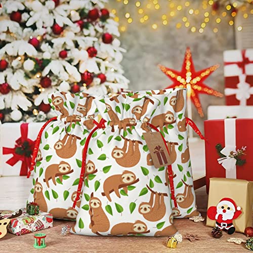 Drawstrings Christmas Gift Bags Sloth-Cute-Tree Presents Wrapping Bags Xmas Gift Wrapping Sacks Pouches Medium
