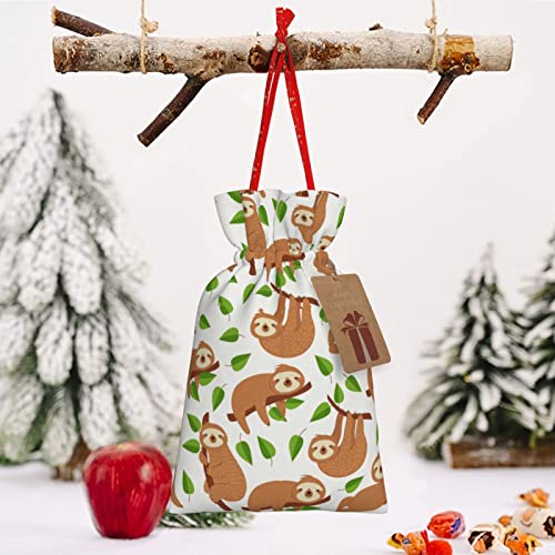 Drawstrings Christmas Gift Bags Sloth-Cute-Tree Presents Wrapping Bags Xmas Gift Wrapping Sacks Pouches Medium