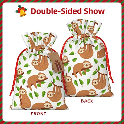 Drawstrings Christmas Gift Bags Sloth-Cute-Tree Presents Wrapping Bags Xmas Gift Wrapping Sacks Pouches Medium