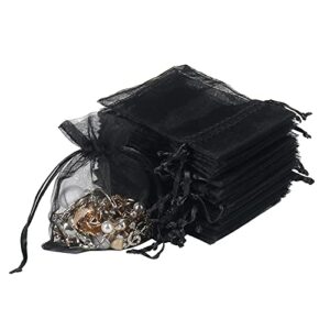 yql 3×4 organza bags,100pcs black mini organza drawstring bags organza jewelry pouches mini mesh bags wedding party christmas gift halloween candy bag