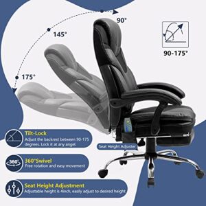 Massage Office Chair, Reclining Office Chair with Footrest, Ergonomic Office Chair with Lumbar Support, High Back Executive Office Chair, Height and Armrest Adjustable, 300lb Capacity