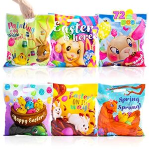 joyin 72 pcs easter gift bags 13″ x 14.8″, pe easter theme gift goodie bags party treat bags for easter egg hunt, easter kids party favor supplies