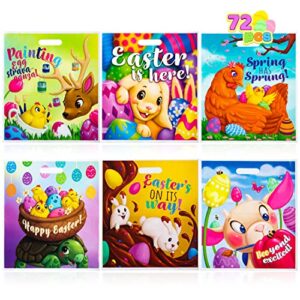 JOYIN 72 Pcs Easter Gift Bags 13" x 14.8", PE Easter Theme Gift Goodie Bags Party Treat Bags for Easter Egg Hunt, Easter Kids Party Favor Supplies