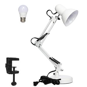 Gupuzm Led Desk Lamp with Clamp - Swing Arm Desk Lamp with 1 LED Cold Light Bulbs 6500K - Folding Table Lamp，Used for Office, Work, Study, Dormitory Reading and Eye Protection Desk Lamp (White-01)