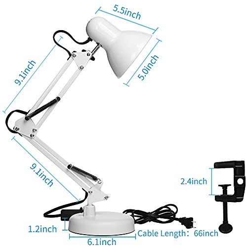 Gupuzm Led Desk Lamp with Clamp - Swing Arm Desk Lamp with 1 LED Cold Light Bulbs 6500K - Folding Table Lamp，Used for Office, Work, Study, Dormitory Reading and Eye Protection Desk Lamp (White-01)