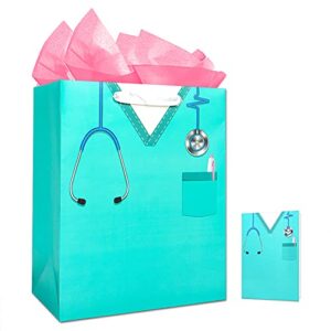 whatsign nurse graduation gifts bag,nurse doctor graduation gift bag,13″ large gift bag with tissue paper and card for nurse doctor medical school graduate,occupational therapist,nurses party supplies