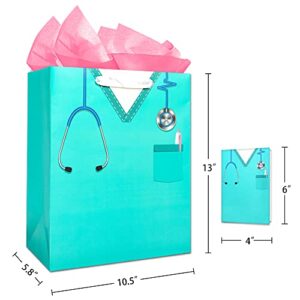 WHATSIGN Nurse Graduation Gifts Bag,Nurse Doctor Graduation Gift Bag,13" Large Gift Bag with Tissue Paper and Card for Nurse Doctor Medical School Graduate,Occupational Therapist,Nurses Party Supplies