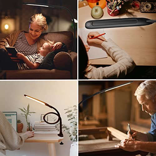 YOUKOYI Desk Lamp with Clamp, Swing Arm Lamp, Flexible Gooseneck Architect Table Lamp - Stepless Dimming, 3 Color Modes, Touch Control, 9W, 1050LUX Eye-Care for Study/Reading/Office/Work (Black)