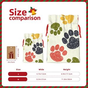 Drawstrings Christmas Gift Bags Colorful-Doodle-Paw-Rainbow Presents Wrapping Bags Xmas Gift Wrapping Sacks Pouches Medium