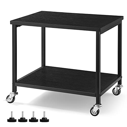 Under Desk Printer Stand Small Printer Table with Storage Shelf 2 Tier Rolling Printer Stand Rack with Lockable Wheels for Office Home Scanner Printer (Black)