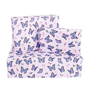 central 23-6 wrapping paper sheets – purple butterflies – giftwrap for girls women – birthday gift wrap – recyclable – made in the uk