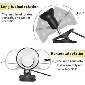 Sun-Rising Clip lamp,360° Rotation Clip on Lamp Portable Book Reading Light,Clamp on Desk/Table/Bunk Bed/Cupboard Home Lighting, (Desk lamp,Seven Colors for Your Choice) Black 2"