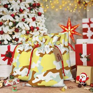 Drawstrings Christmas Gift Bags Light-Yellow-Camouflage-Desert Presents Wrapping Bags Xmas Gift Wrapping Sacks Pouches Medium