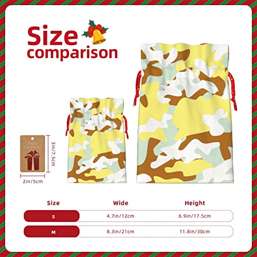 Drawstrings Christmas Gift Bags Light-Yellow-Camouflage-Desert Presents Wrapping Bags Xmas Gift Wrapping Sacks Pouches Medium