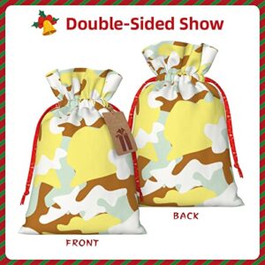 Drawstrings Christmas Gift Bags Light-Yellow-Camouflage-Desert Presents Wrapping Bags Xmas Gift Wrapping Sacks Pouches Medium
