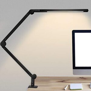 desk lamp with clamp | swing arm desk light | eye caring table lamp, dimmable, 6 color modes, memory, timer | modern architect desk lamps for home office study work task drafting workbench