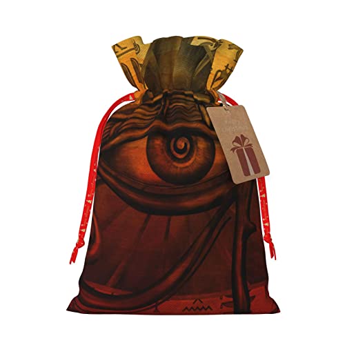 Drawstrings Christmas Gift Bags Egyptian-Eye-Egypt-Orange Presents Wrapping Bags Xmas Gift Wrapping Sacks Pouches Medium