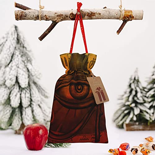 Drawstrings Christmas Gift Bags Egyptian-Eye-Egypt-Orange Presents Wrapping Bags Xmas Gift Wrapping Sacks Pouches Medium