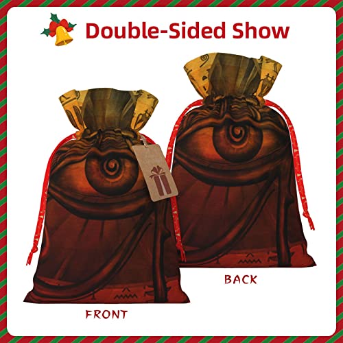 Drawstrings Christmas Gift Bags Egyptian-Eye-Egypt-Orange Presents Wrapping Bags Xmas Gift Wrapping Sacks Pouches Medium