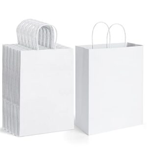 poever white paper bags with handles 10x5x13 kraft gift bags 100 pcs bulk, large shopping bags party favor bags goodie bags grocery bags merchandise bags for packaging products recyclable