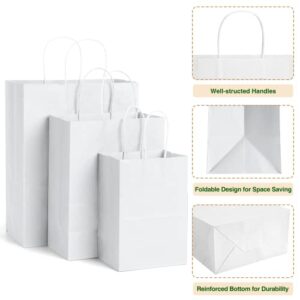 Poever White Paper Bags with Handles 10x5x13 Kraft Gift Bags 100 PCS Bulk, Large Shopping Bags Party Favor Bags Goodie Bags Grocery Bags Merchandise Bags for Packaging Products Recyclable