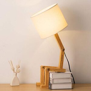 haitral cute desk lamp – creative table lamp with wood base changeable shape desk lamp for bedroom, study, office, kids room