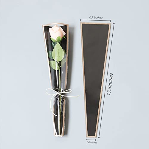 100 Pcs Clear Gold Edge Rose Packaging Bag Single Rose Packaging Bag, Waterproof Floral Wrapping Paper (black)